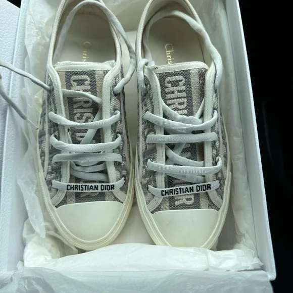 Walk N' Dior Stone Gray Dior Oblique Embroidered Cotton Sneakers - Main Image